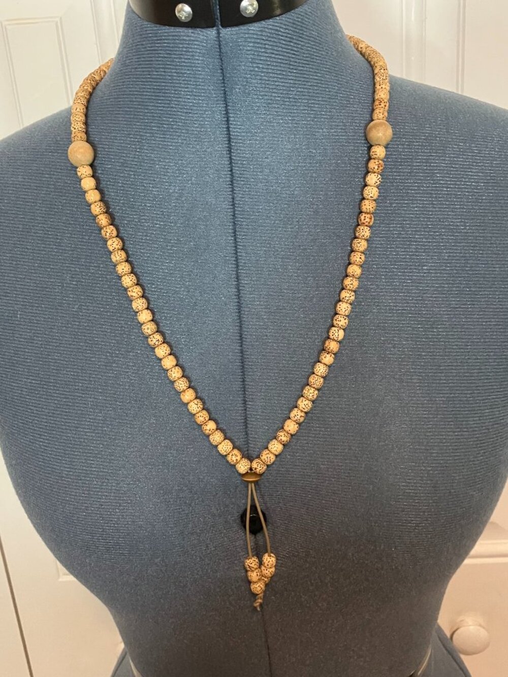 Handcrafted Natural Lotus Seed Mala Necklace 28" Long with a 2-1/2" Drop